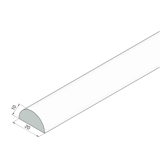 Acryl Halbrundstab als Schwallschutz 10 mm hoch