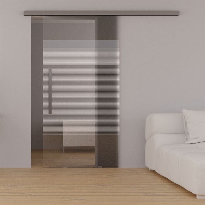 Glasschiebetuer block stripe mit Smart Line Soft Glasschiebetuerbeschlag