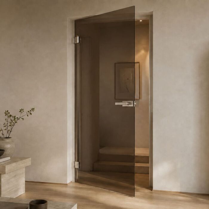 Glastür aus Float bronze durchgefärbt