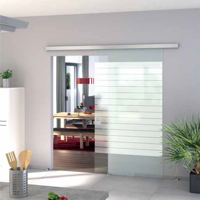 Glasschiebetuer mit WSS NOVA 80 Schiebetuerbeschlag zur Wandmontage