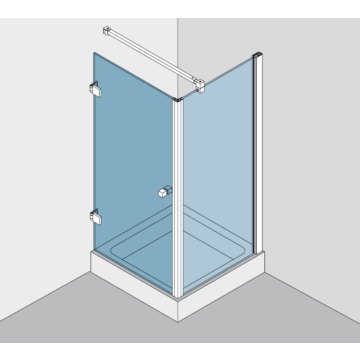 Beschlagset BH 112 Typ 130P, für 1 Duschtür an Wand, DIN links, dazu 90° Festteil befestigt mit Profil, Eckausführung