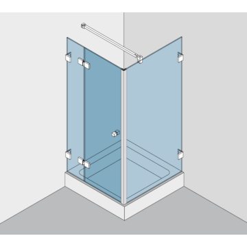 Beschlagset BH 112 Typ 230, mit Hebe-Senk-Funktion, für Duschtür 180° an Festteil mit 90° Festteil in einer Ecke, DIN links, Festteile mit Winkelverbindern befestigt