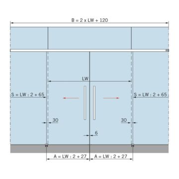 Darstellung mit einer 2flügeligen Glasschiebetür
