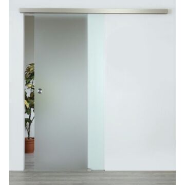 Glasschiebetuer satiniert Diamant - stark geminderter Gruenschimmer, Wandmontage mit Smart Line Soft