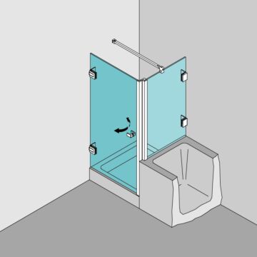 Befestigung des Festteils an der Wand mittels Winkelverbindern - Abbildung DIN links
