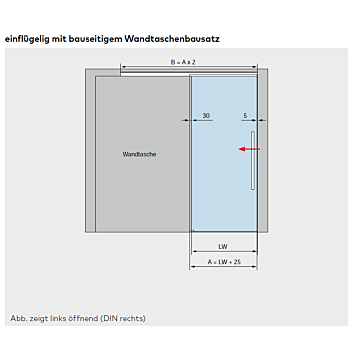 MUTO Comfort L 80 Pocket Schiebetürbeschlag-Set für eine Wandtasche, für 1flügelige Schiebetür 750 mm oder 1.000 mm, Push-to-open Funktion