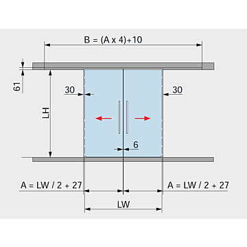 MUTO Comfort L 80 Pocket Komplettset Deckenschlitzmontage, für 2flügelige Schiebetür á 750 mm oder á 1.000 mm
