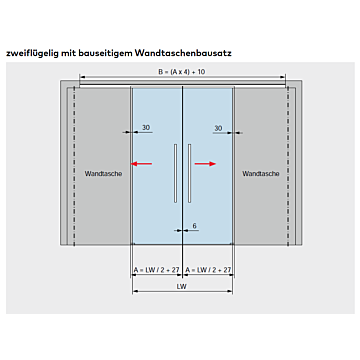MUTO Comfort L 80 Pocket Schiebetürbeschlag-Set für eine Wandtasche, für 2flügelige Schiebetür, Push-to-open Funktion, Fixlänge 6.000 mm