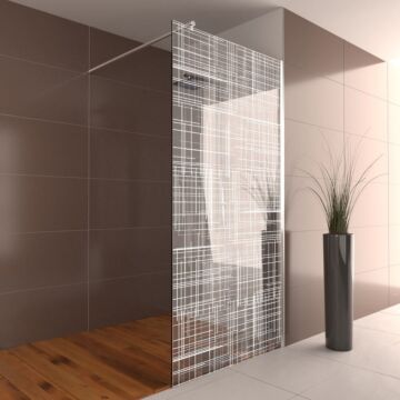 Walk-In Dusche GUBI WI-700-0628 - Ausführung in glanzverchromt mit Digitaldruck Streifen weiss
