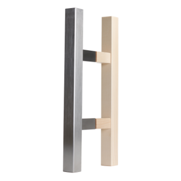 Türgriff aus Holz und Edelstahl Drm. 30 x 30 mm - Griffbereich quadratisch, Länge 350 mm