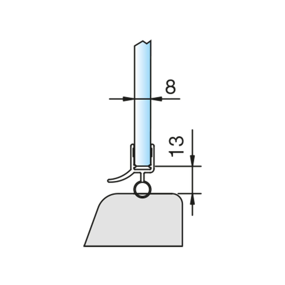 unteres SONDER-Wasserabweisprofil mit hoher 135° Lippe und EXTRA kurzer  Dichtlippe nach unten (1000mm) für 8mm