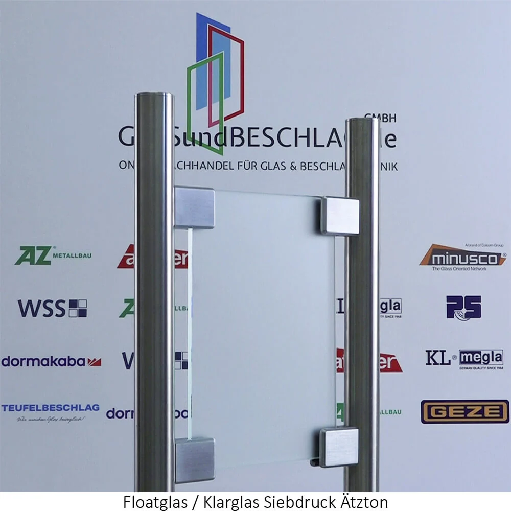 Klarglas mit Siebdruck Ätzton