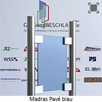 Madras Pave blau - Klarglas blau durchgefaerbt, einseitig geaetzt Madras Pave blau - Klarglas blau durchgefaerbt, einseitig geaetzt
