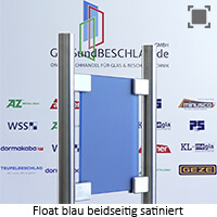 Klarglas bzw. Floatglas blau durchgefaerbt - beidseitig satiniert 