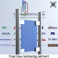 Klarglas bzw. Floatglas blau durchgefaerbt - beidseitig satiniert Klarglas bzw. Floatglas blau durchgefaerbt - beidseitig satiniert