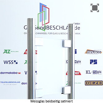 Weissglas - klares Glas satiniert (beidseitig) mit stark reduziertem Gruenschimmer